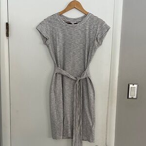 J. Crew Black and White Striped Midi Dress